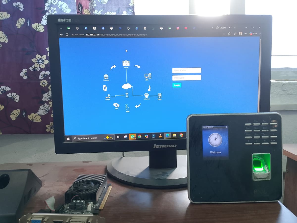 Biometric fingerprint attendance and access control machine installed at a Tirupur unit