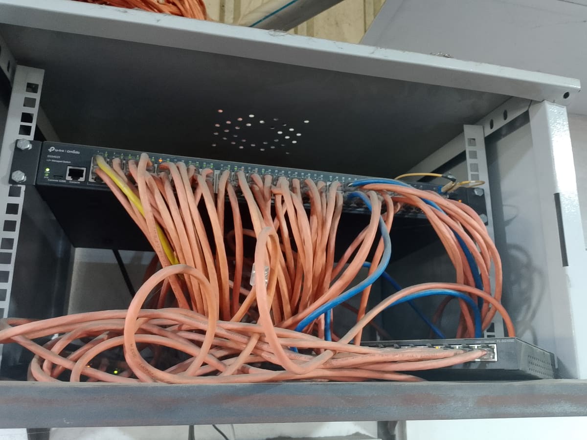 Structured Cat6 network rack and Ethernet cabling installed in a Coimbatore office